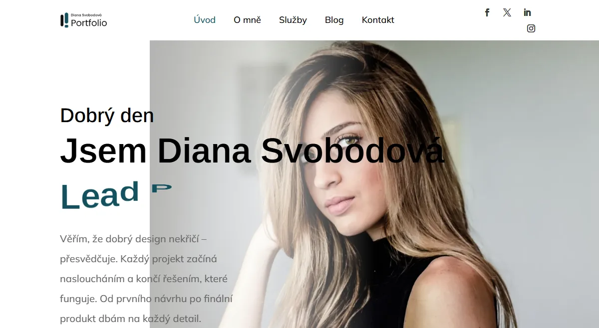 Osobní portfolio — Úvodní obrazovka portfolia