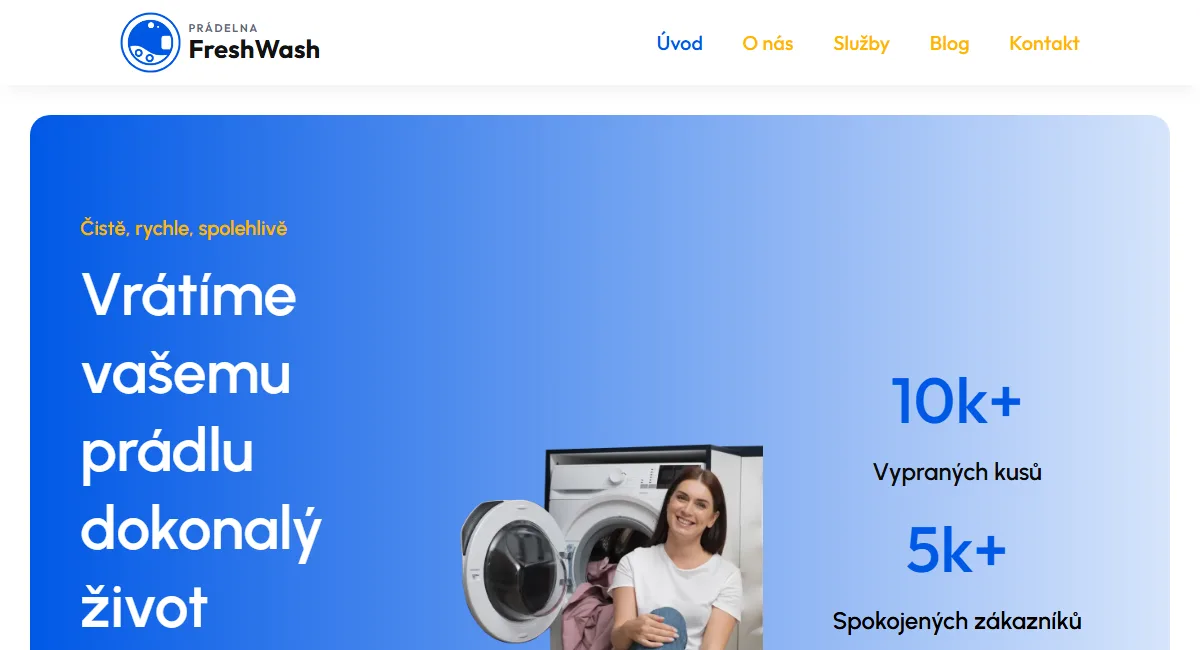 Web pro prádelnu — Úvodní obrazovka prádelny