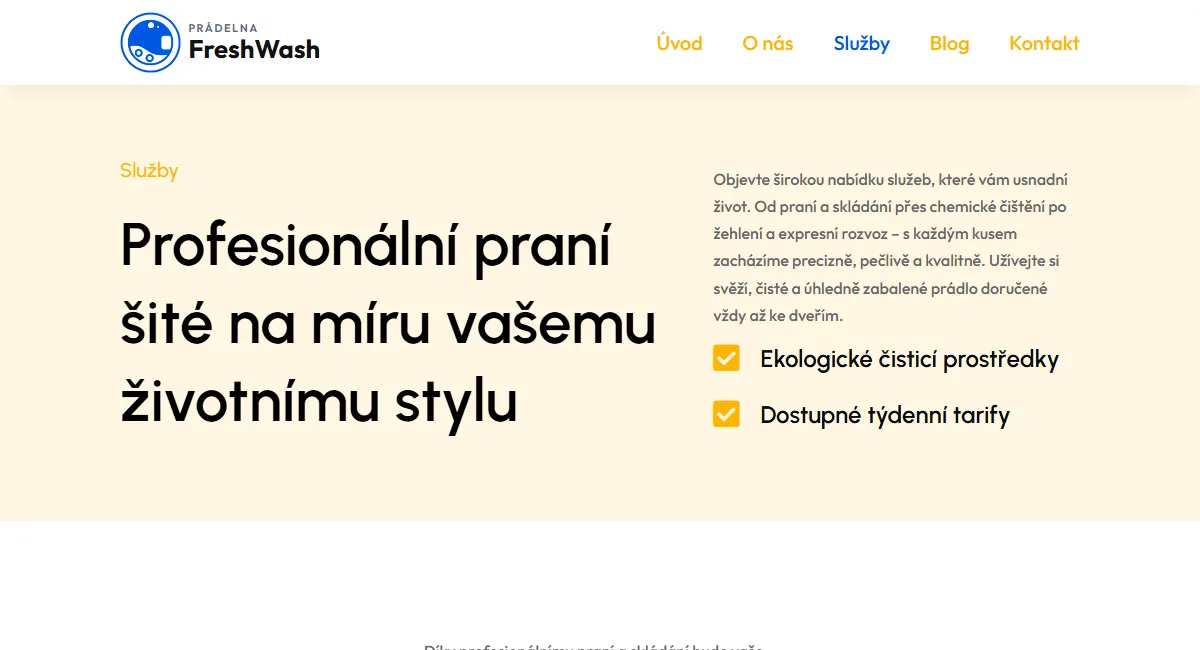 Web pro prádelnu — Služby a proces