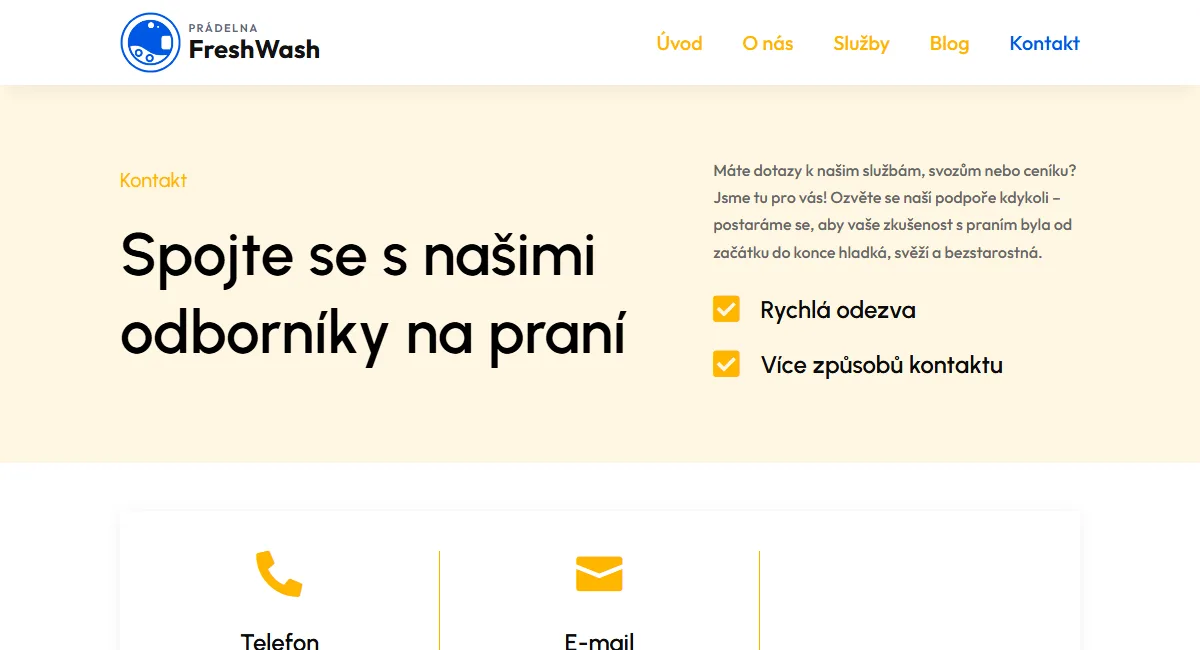 Web pro prádelnu — Ceník balíčků