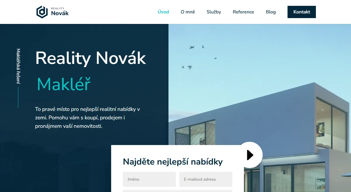 Web pro realitního makléře — Úvodní obrazovka makléře