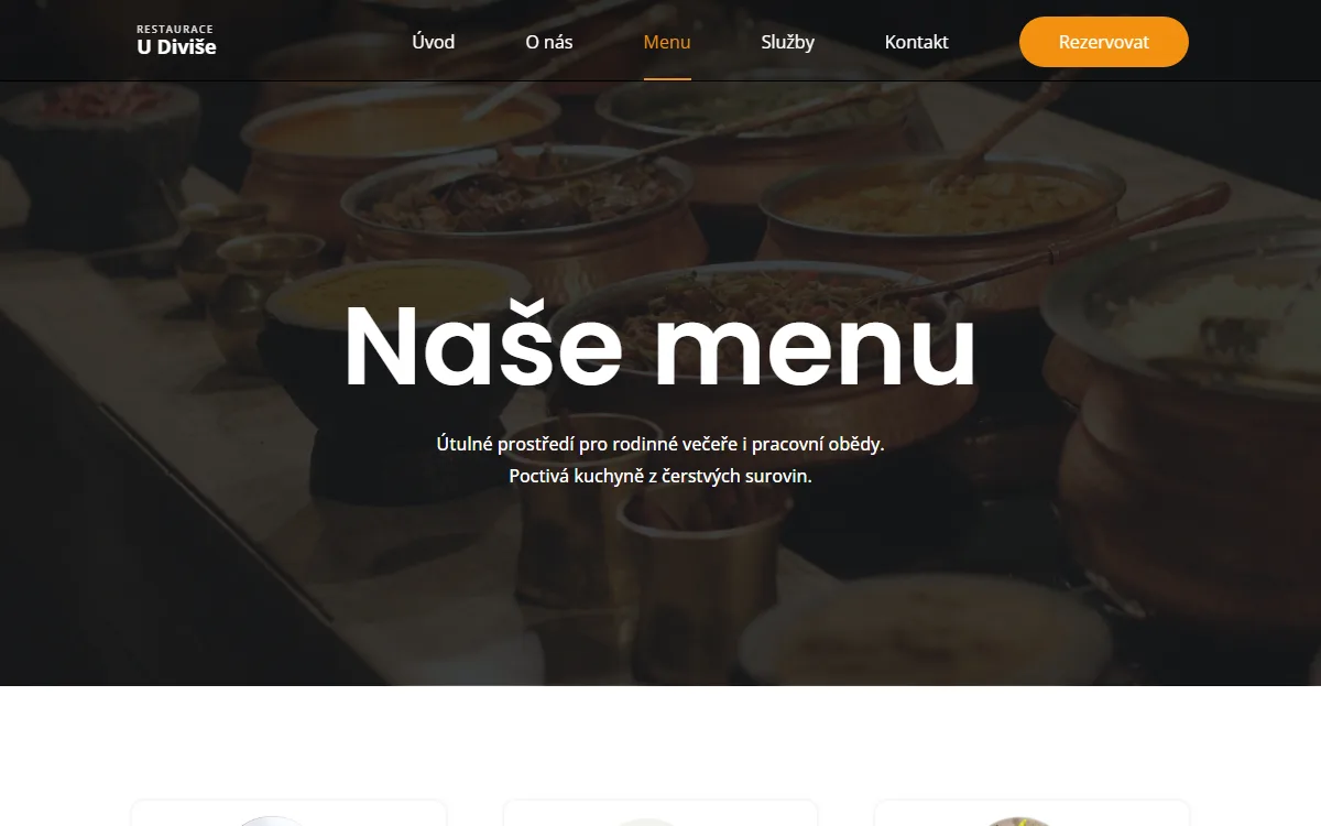 Web pro restauraci — Menu a nabídka