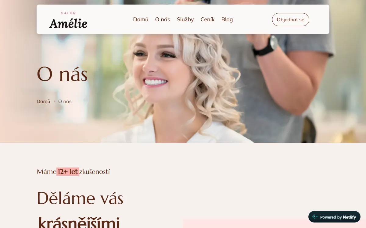 Web pro kadeřnictví — O nás