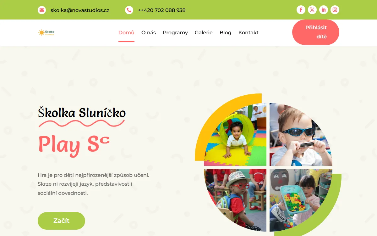 Web pro školku — Úvodní obrazovka