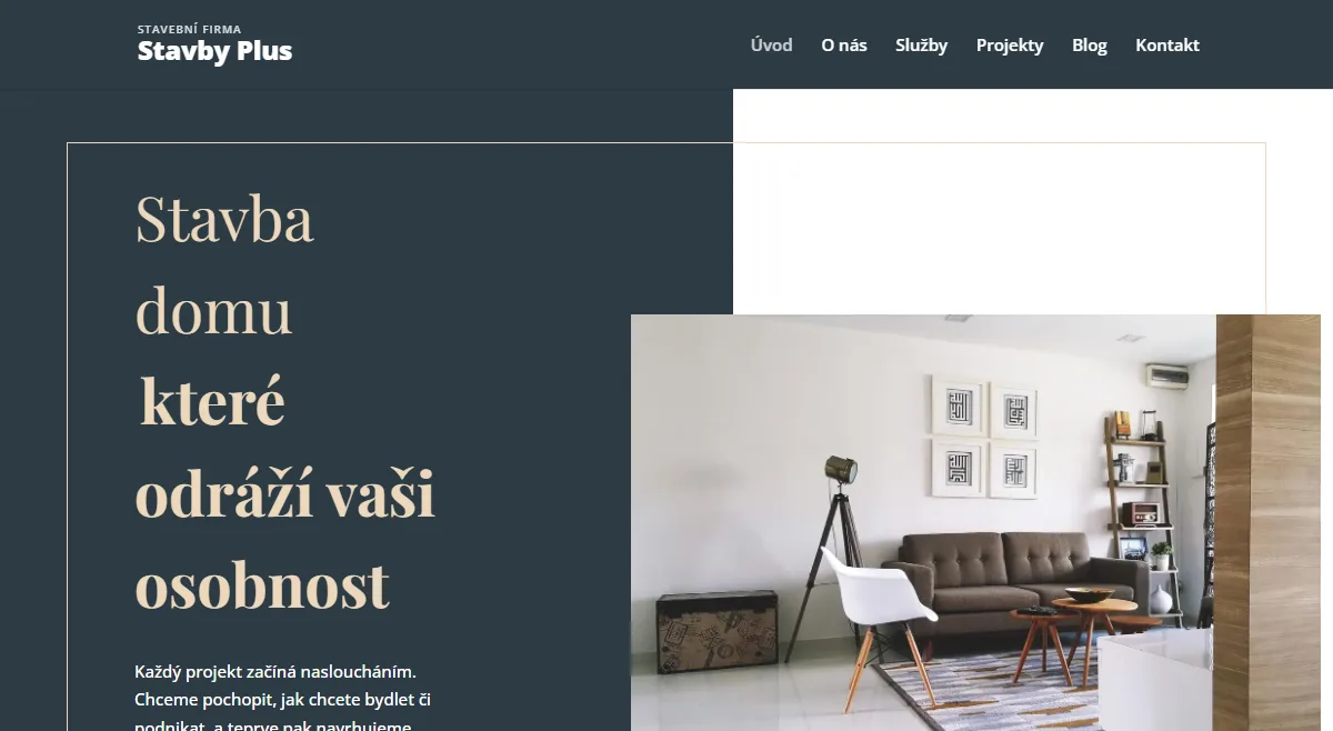 Web pro stavební firmu — Úvodní obrazovka