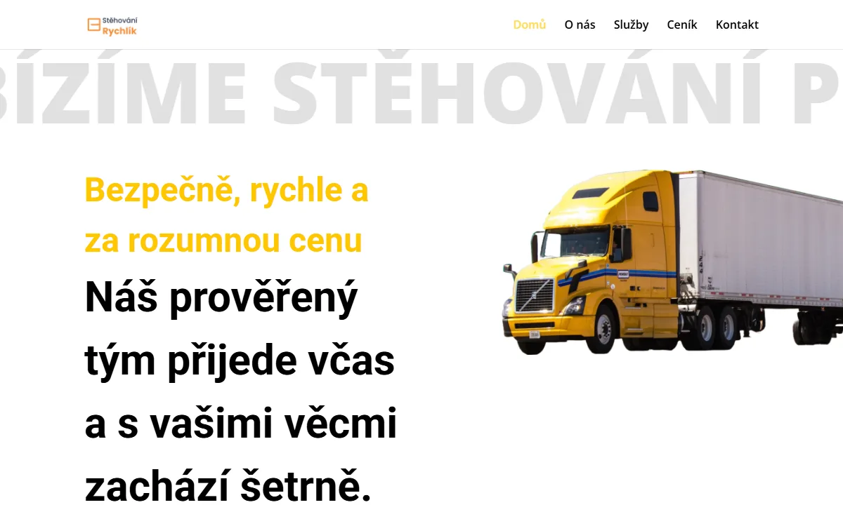 Web pro stěhovací firmu — Úvodní obrazovka