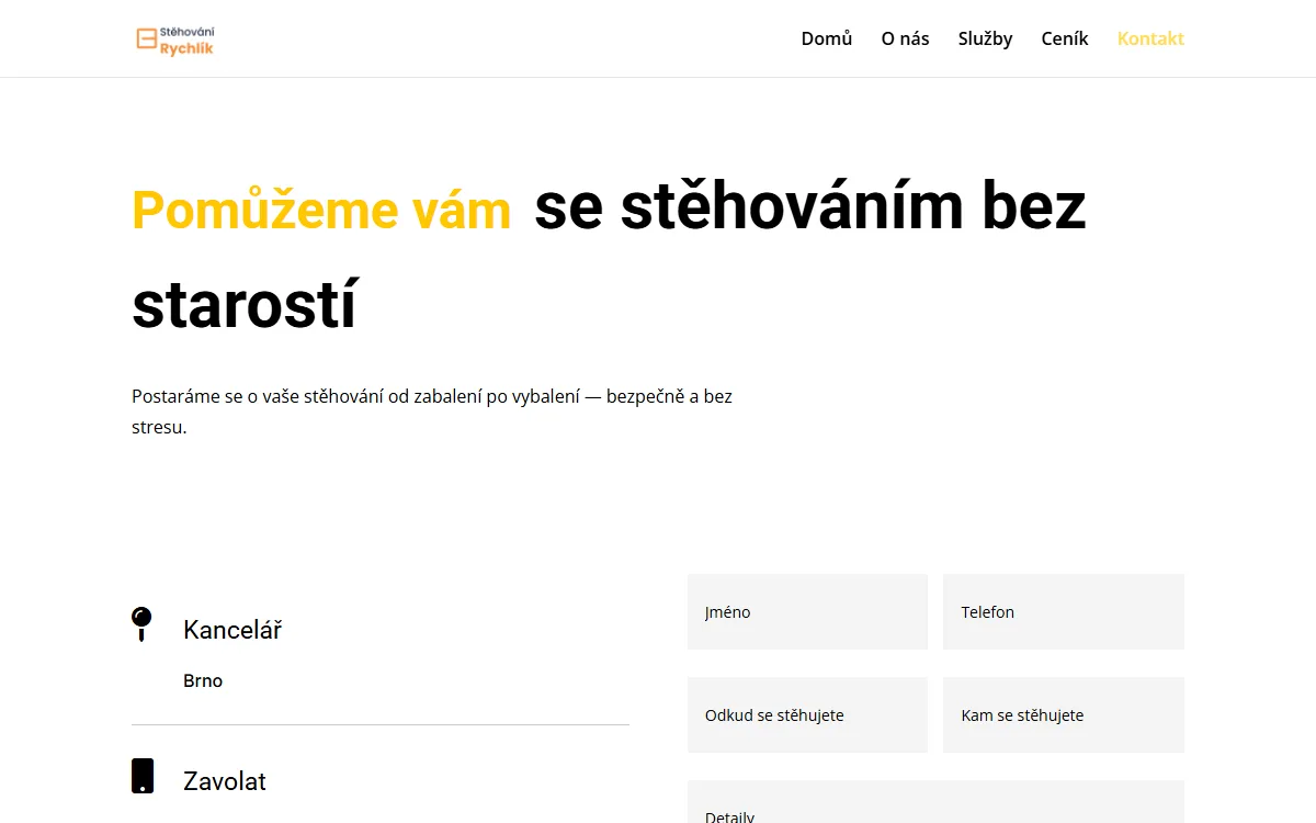 Web pro stěhovací firmu — Kontakt