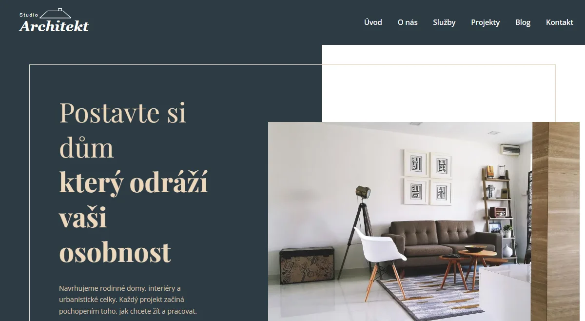 Web pro architektonický ateliér — Úvodní obrazovka ateliéru