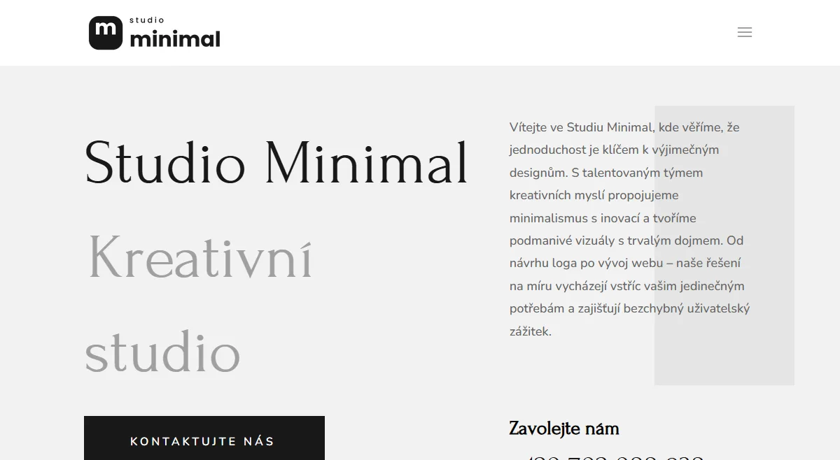 Web pro kreativní studio — Úvodní obrazovka studia