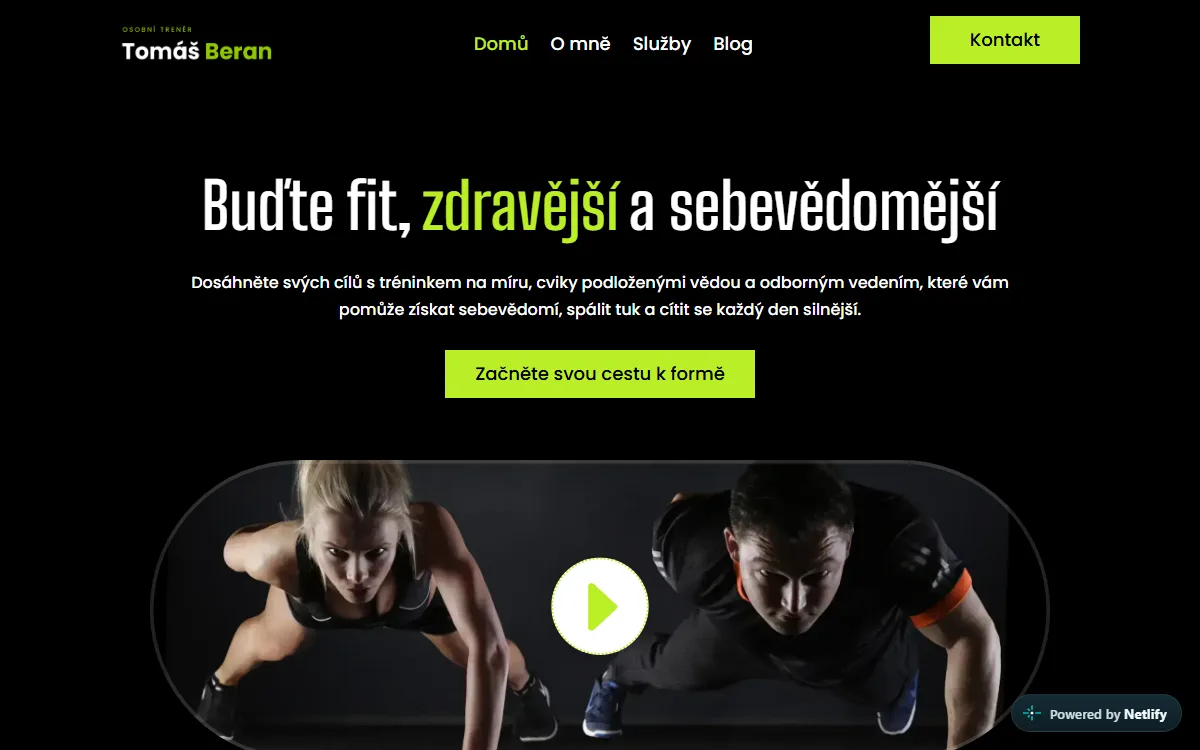 Web pro osobního trenéra — Úvodní obrazovka