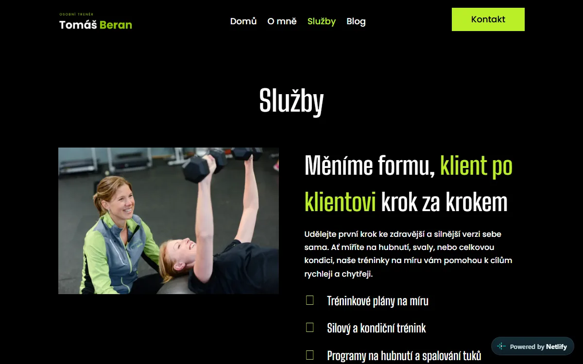 Web pro osobního trenéra — Služby