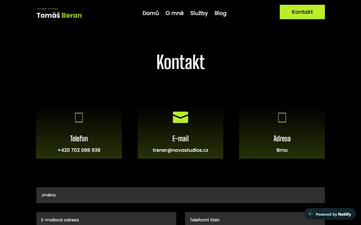 Web pro osobního trenéra — Kontakt