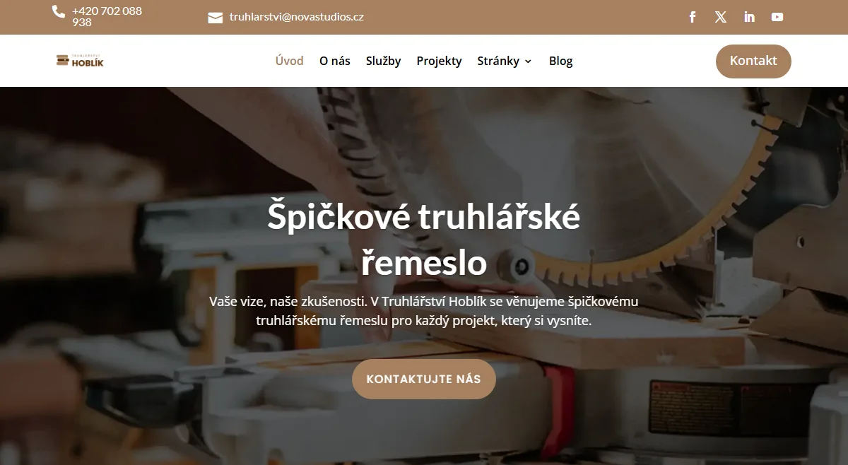 Web pro truhlářství — Úvodní obrazovka dílny