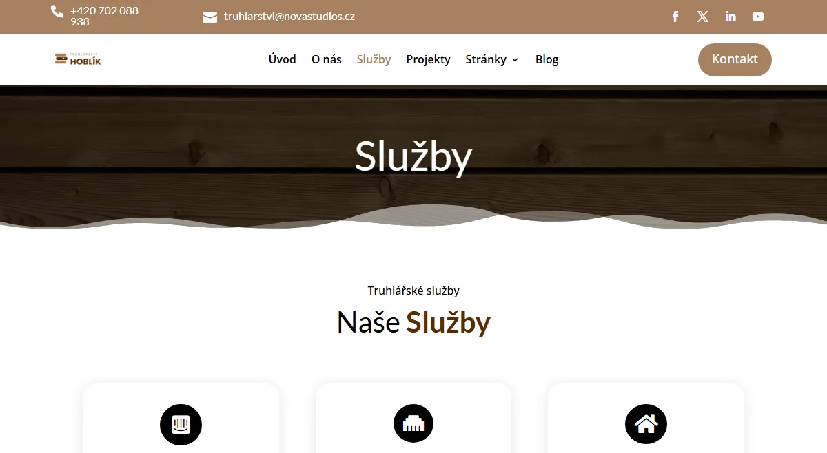Web pro truhlářství — Služby a příběh dílny