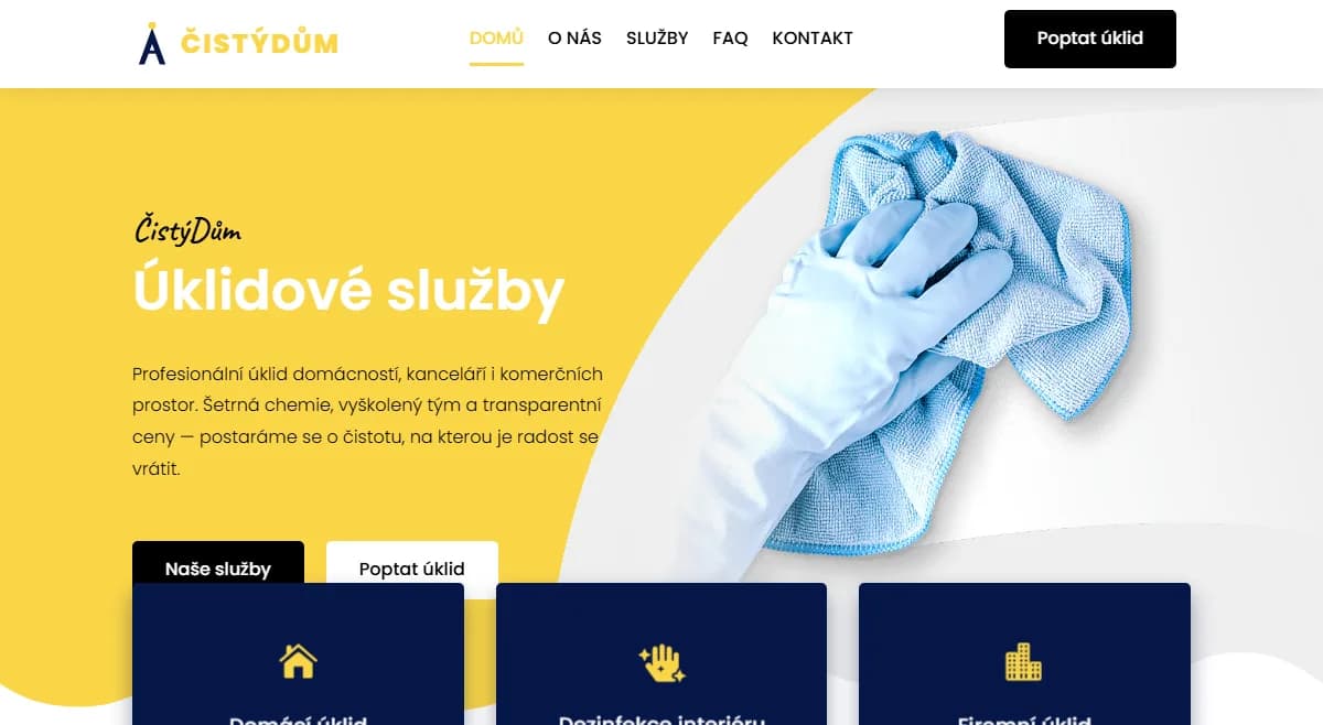 Web pro úklidovou firmu — Úvodní obrazovka