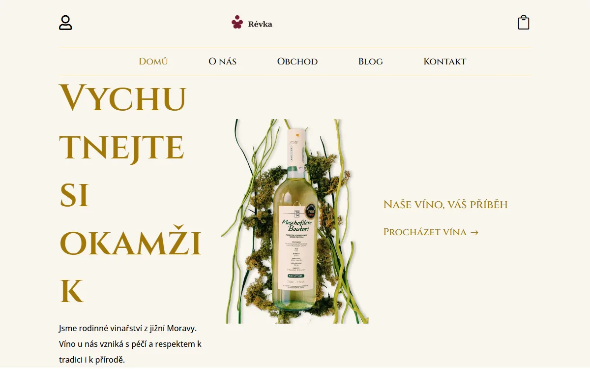 Web pro vinařství — Úvodní obrazovka