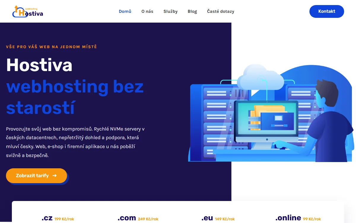 Web pro webhosting — Úvodní obrazovka s tarify