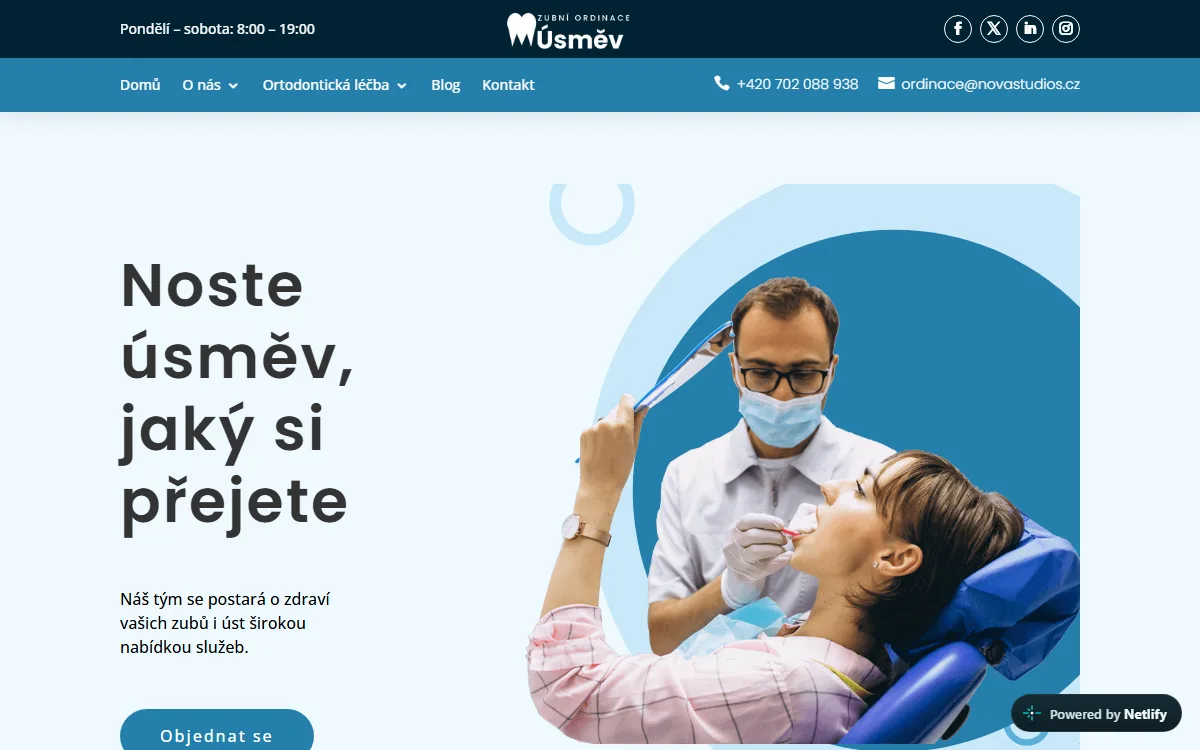 Web pro zubní ordinaci — Úvodní obrazovka